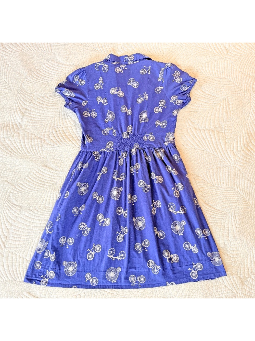 Porridge Cottagecore Twee Retro Blue Bicycle Print Cotton Day Dress Pockets Sz 6 - Picture 11 of 17
